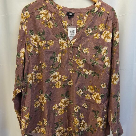 NWT Torrid Harper Softest Flannel Tunic Pullover Light Yellow Floral 1X 14-16 - Picture 1 of 8